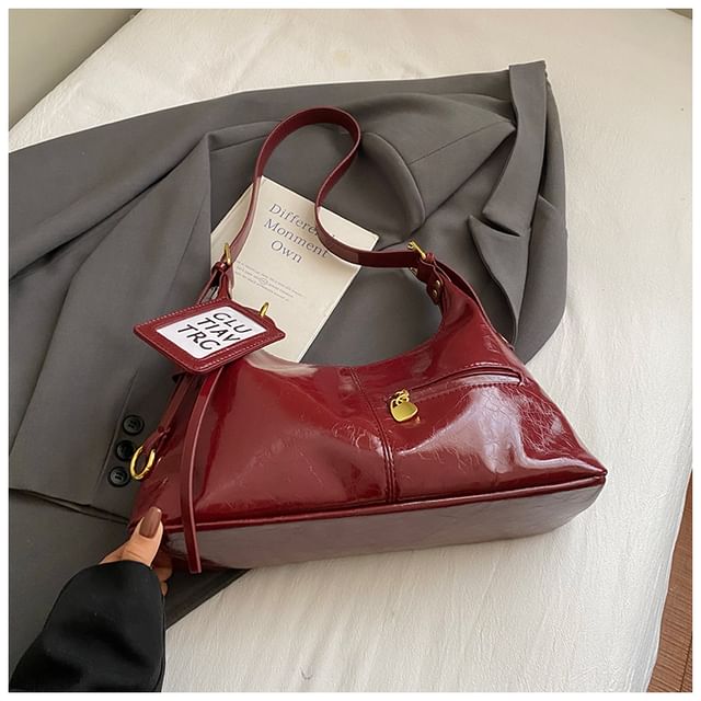 Zip Patent Leather Shoulder Bag