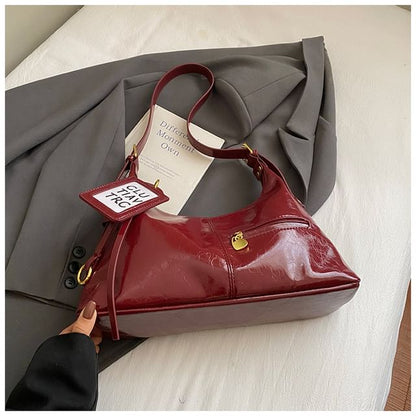 Zip Patent Leather Shoulder Bag