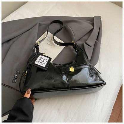 Zip Patent Leather Shoulder Bag