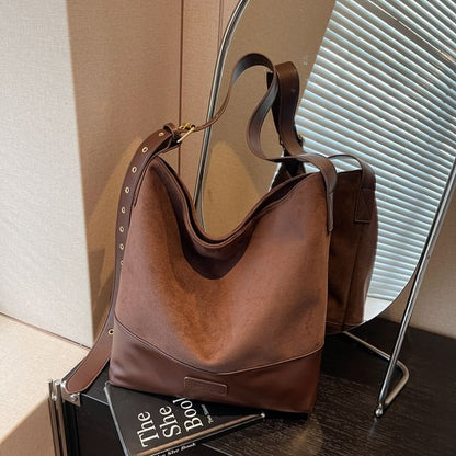 Panel Faux Suede Shoulder Bag