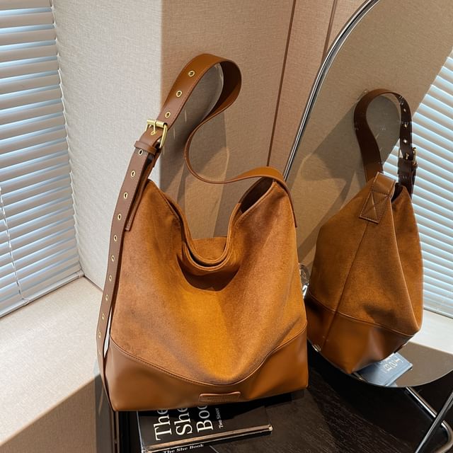 Panel Faux Suede Shoulder Bag