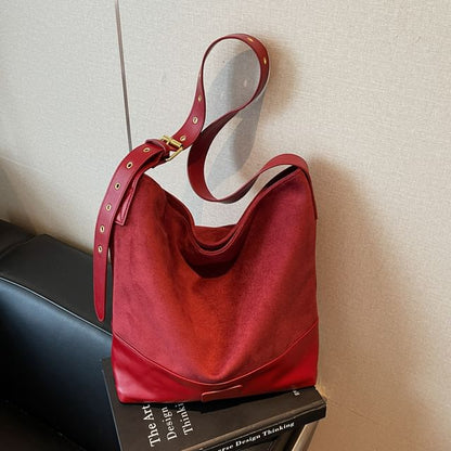 Panel Faux Suede Shoulder Bag