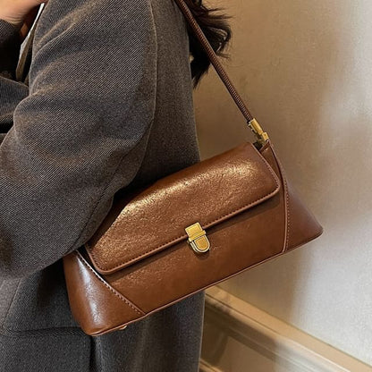 Plain Faux Leather Flap Shoulder Bag