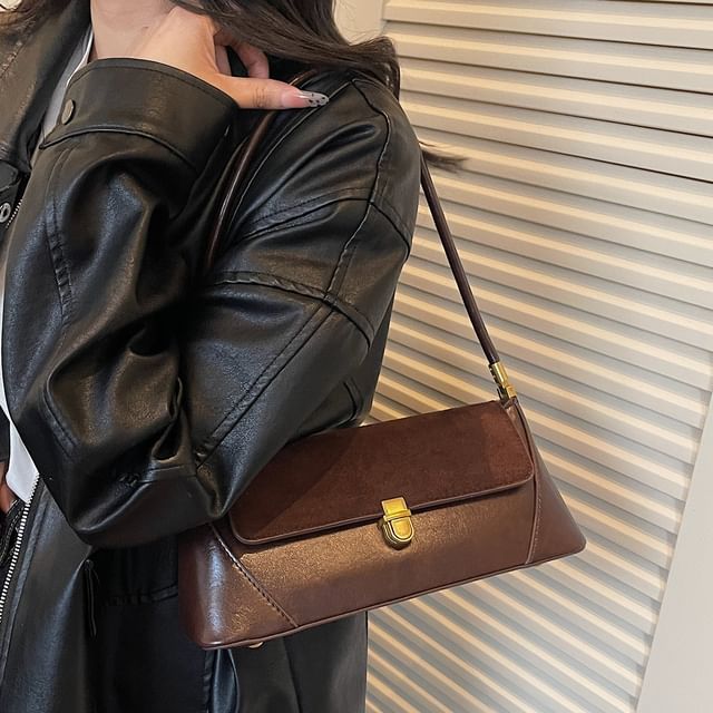Plain Faux Leather Flap Shoulder Bag