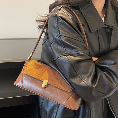 Plain Faux Leather Flap Shoulder Bag