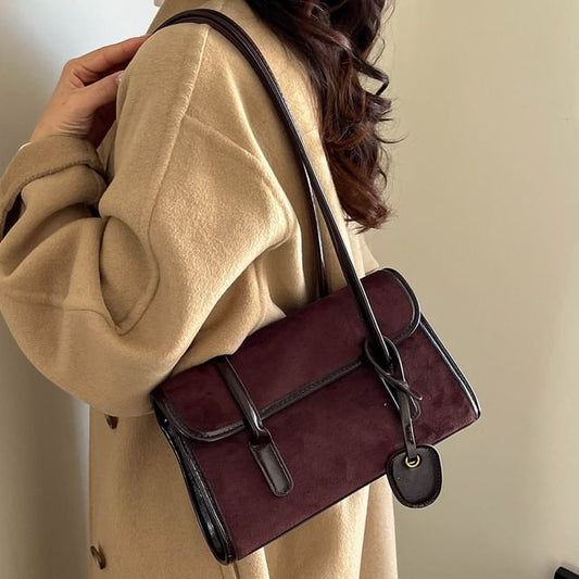 Faux Suede Flap Tote Bag