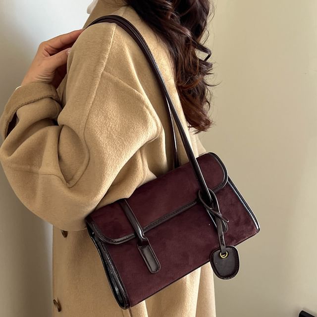 Faux Suede Flap Tote Bag