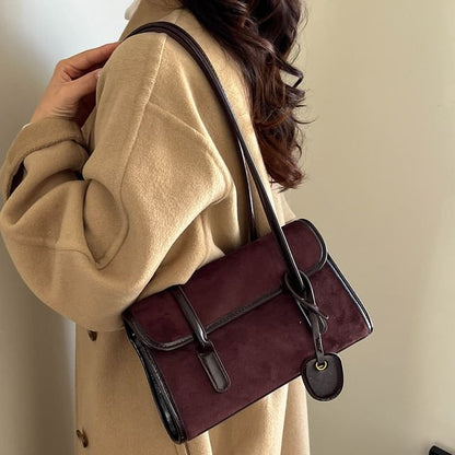 Faux Suede Flap Tote Bag