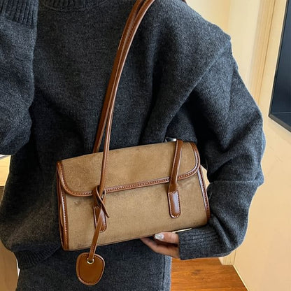 Faux Suede Flap Tote Bag