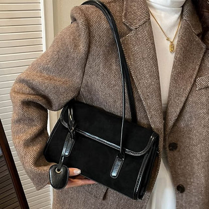 Faux Suede Flap Tote Bag