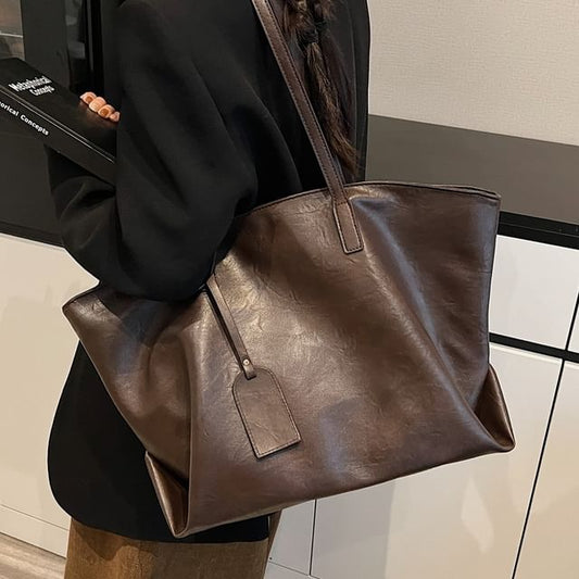Faux Leather Plain Shoulder Bag