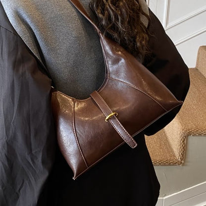 Faux Leather Buckled Strap Shoulder Bag