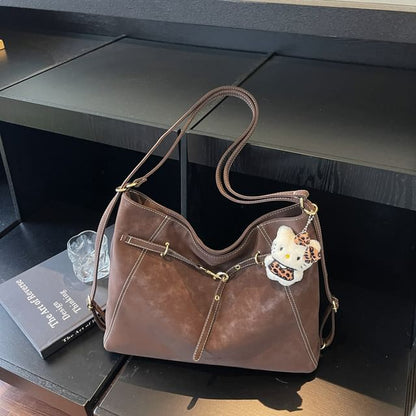 Faux Leather Clasped Shoulder Bag