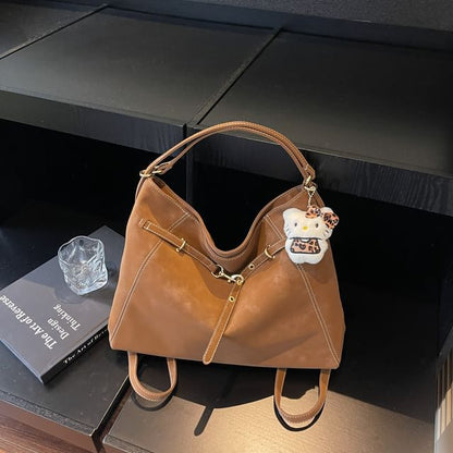 Faux Leather Clasped Shoulder Bag