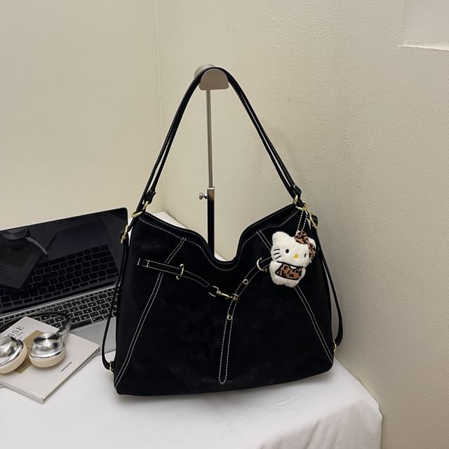 Faux Leather Clasped Shoulder Bag