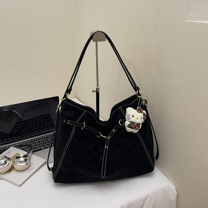 Faux Leather Clasped Shoulder Bag