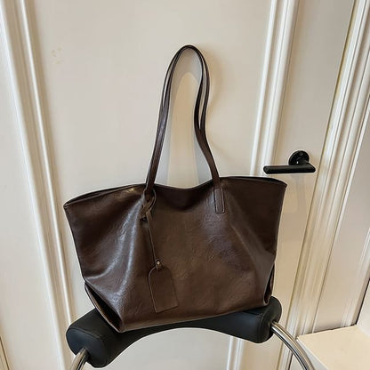 Faux Leather Plain Shoulder Bag