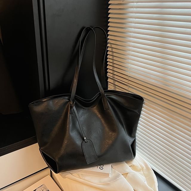 Faux Leather Plain Shoulder Bag