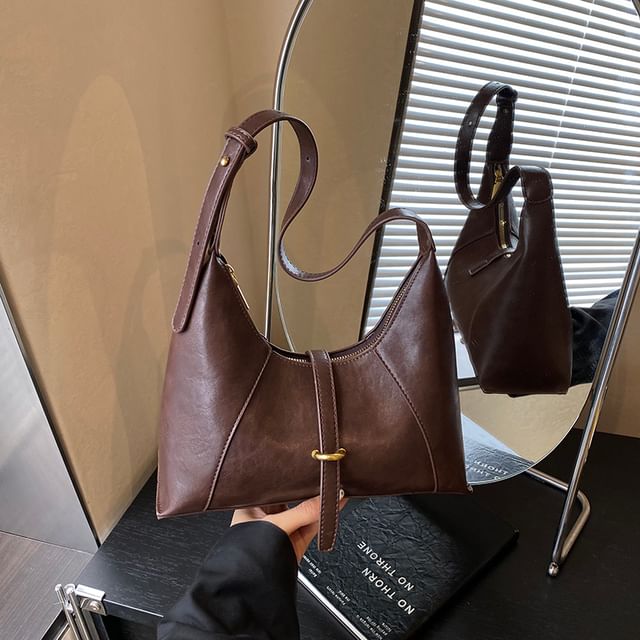 Faux Leather Buckled Strap Shoulder Bag