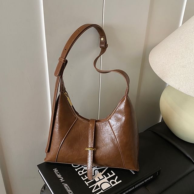 Faux Leather Buckled Strap Shoulder Bag