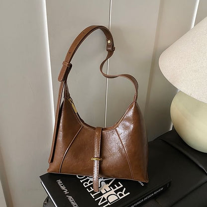 Faux Leather Buckled Strap Shoulder Bag
