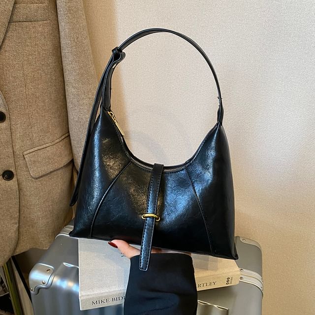 Faux Leather Buckled Strap Shoulder Bag