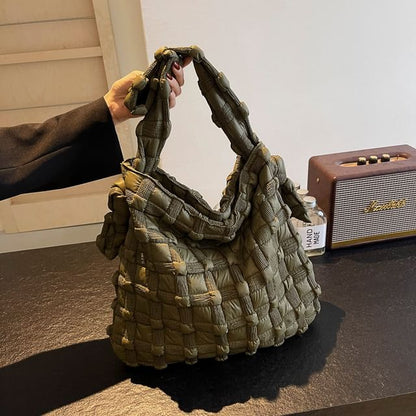 Woven Plain Shoulder Bag