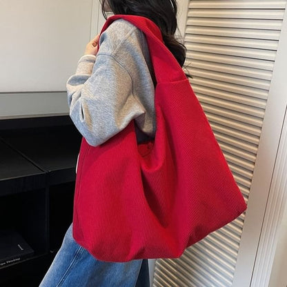 Corduroy Plain Shoulder Bag