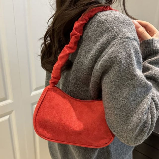 Drawstring Faux Suede Shoulder Bag