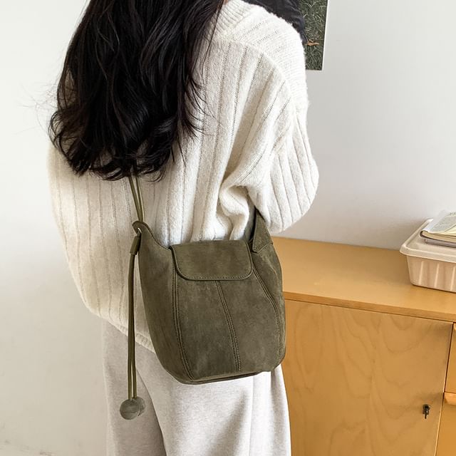 Panel Faux Suede Crossbody Shoulder Bag
