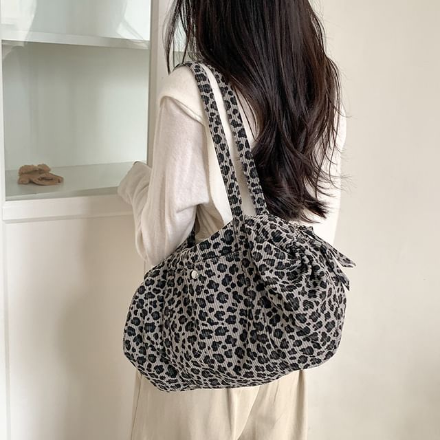 Leopard Print Corduroy Shoulder Bag