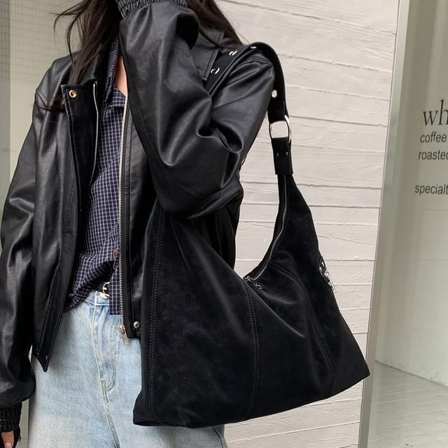 Studded Zip Panel Shoulder Bag