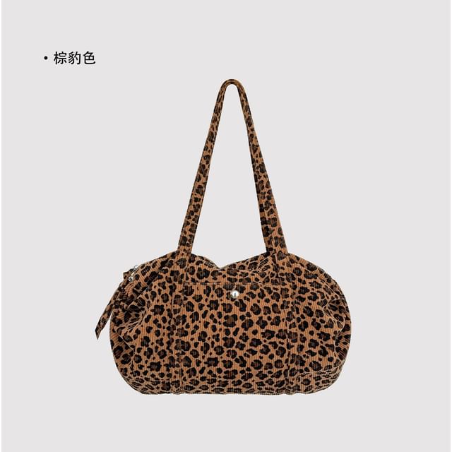 Leopard Print Corduroy Shoulder Bag