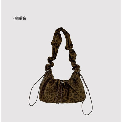 Leopard Print Drawstring Fabric Shoulder Bag