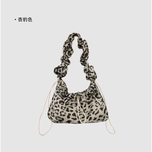Leopard Print Drawstring Fabric Shoulder Bag