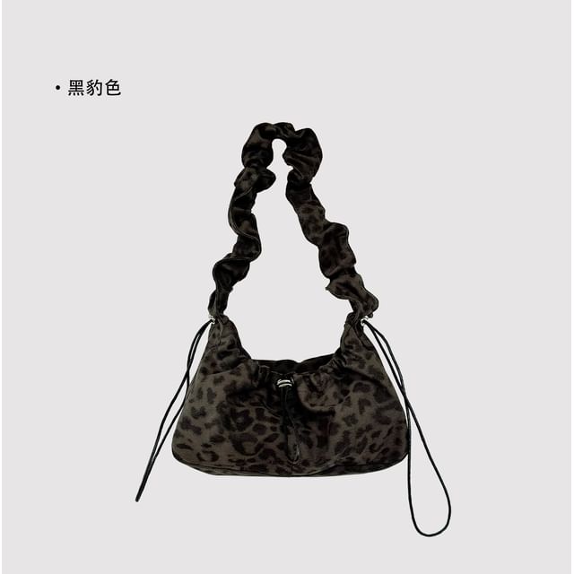 Leopard Print Drawstring Fabric Shoulder Bag