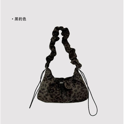 Leopard Print Drawstring Fabric Shoulder Bag
