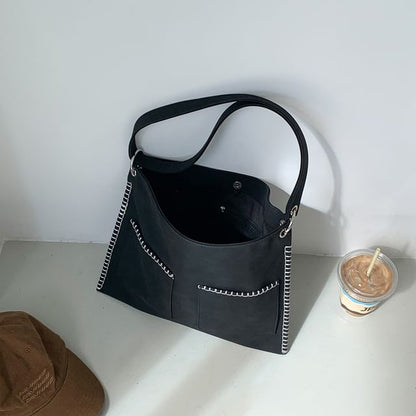 Contrast Stitch Faux Suede Shoulder Bag