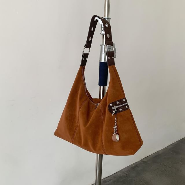 Studded Zip Panel Shoulder Bag