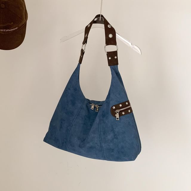 Studded Zip Panel Shoulder Bag