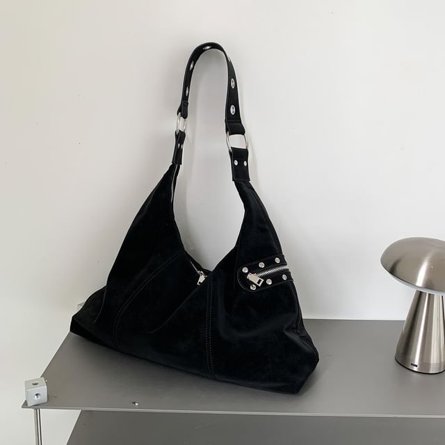 Studded Zip Panel Shoulder Bag