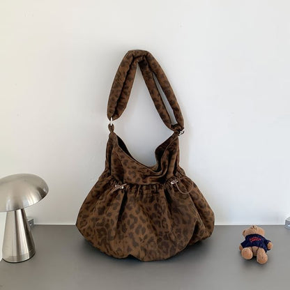 Leopard Print Drawstring Crossbody Shoulder Bag