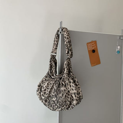 Leopard Print Drawstring Crossbody Shoulder Bag
