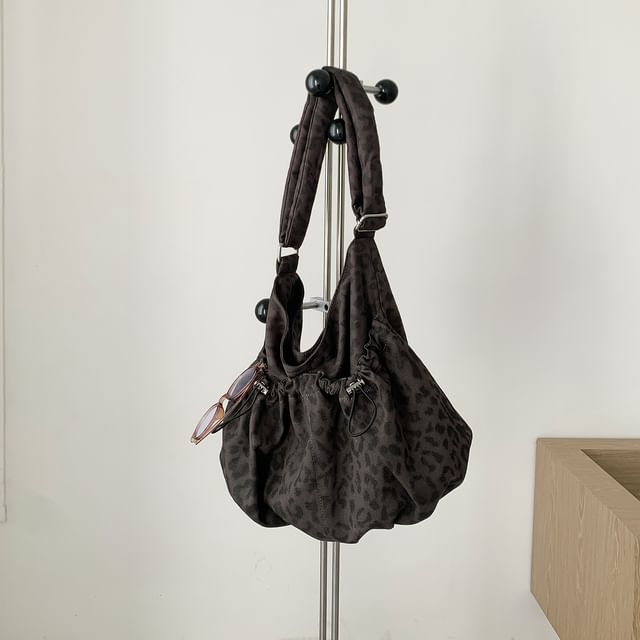 Leopard Print Drawstring Crossbody Shoulder Bag