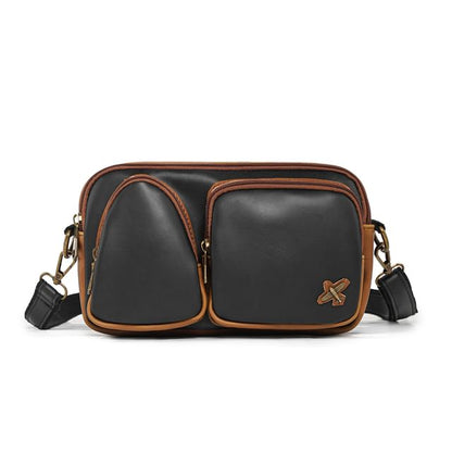 Faux Leather Contrast Piping Crossbody Bag
