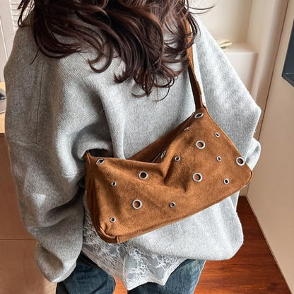 Grommet Faux Suede Shoulder Bag