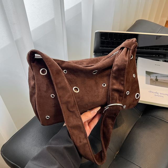 Grommet Faux Suede Shoulder Bag