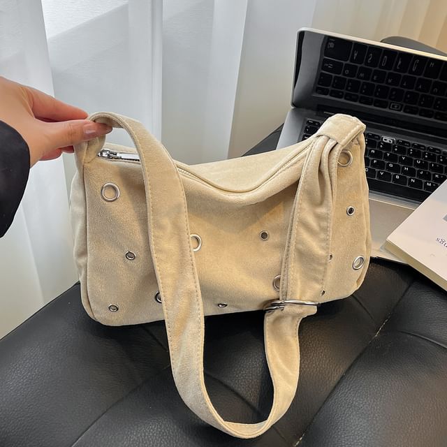 Grommet Faux Suede Shoulder Bag