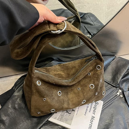 Grommet Faux Suede Shoulder Bag