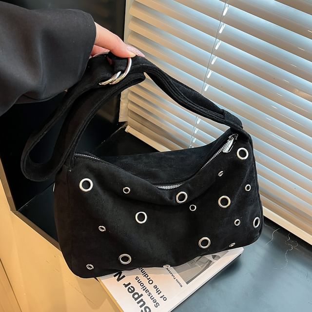Grommet Faux Suede Shoulder Bag